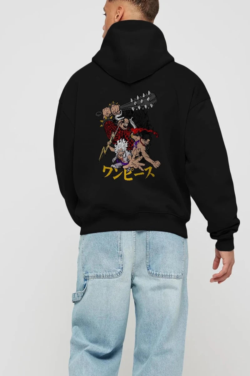 luffyacekaido Anime Arka Baskılı Hoodie Oversize Kapüşonlu Sweatshirt Erkek Kadın Unisex - Cilexi
