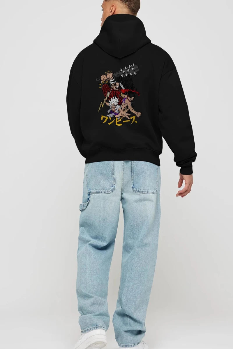 luffyacekaido Anime Arka Baskılı Hoodie Oversize Kapüşonlu Sweatshirt Erkek Kadın Unisex - Cilexi