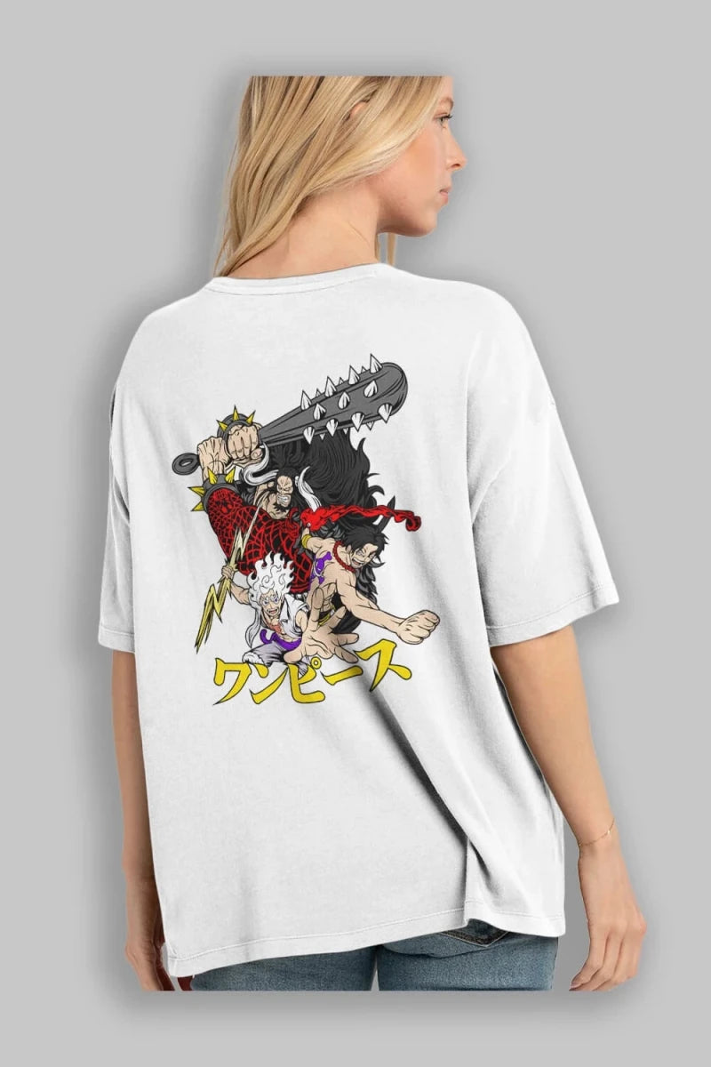 luffyacekaido Anime Arka Baskılı Oversize t-shirt Erkek Kadın Unisex - Cilexi