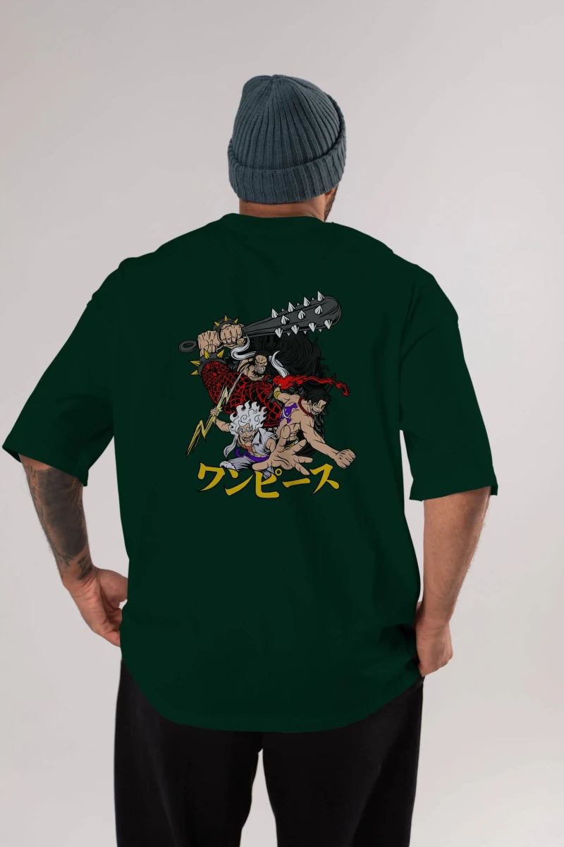 luffyacekaido Anime Arka Baskılı Oversize t-shirt Erkek Kadın Unisex - Cilexi