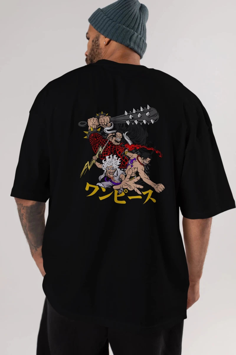 luffyacekaido Anime Arka Baskılı Oversize t-shirt Erkek Kadın Unisex - Cilexi