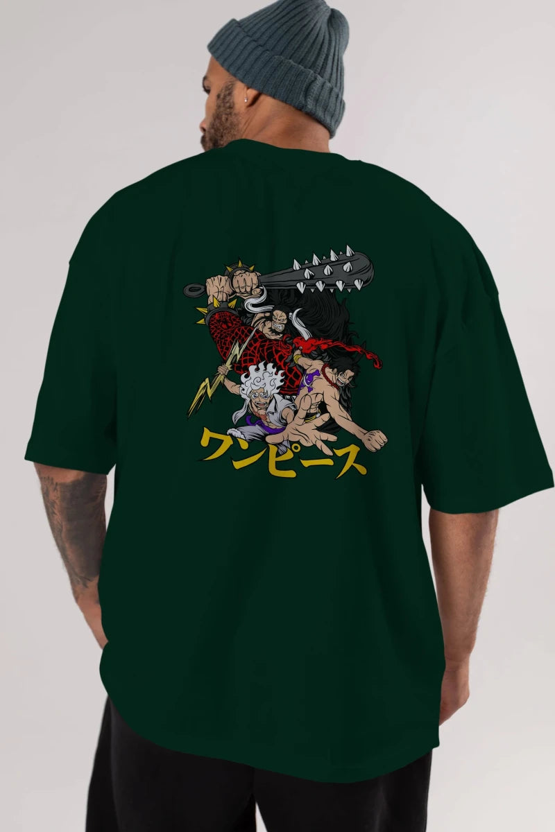 luffyacekaido Anime Arka Baskılı Oversize t-shirt Erkek Kadın Unisex - Cilexi