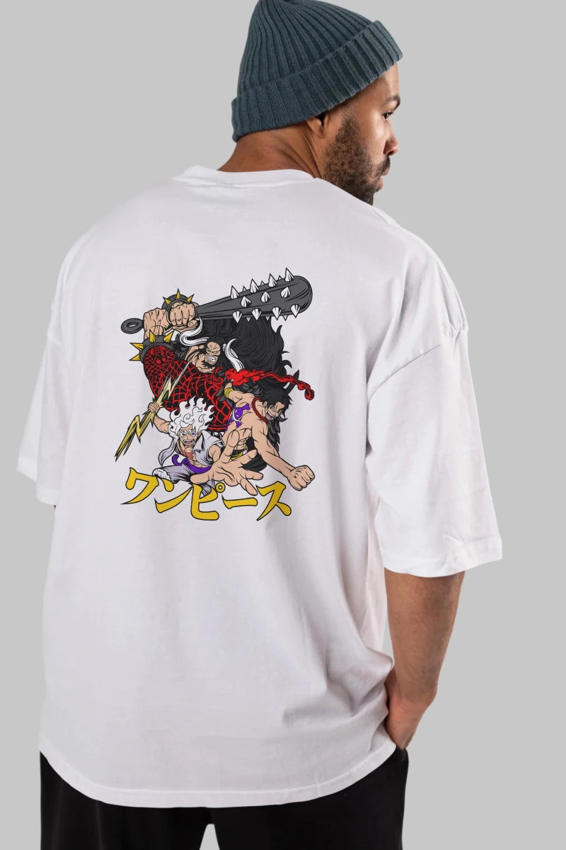 luffyacekaido Anime Arka Baskılı Oversize t-shirt Erkek Kadın Unisex - Cilexi