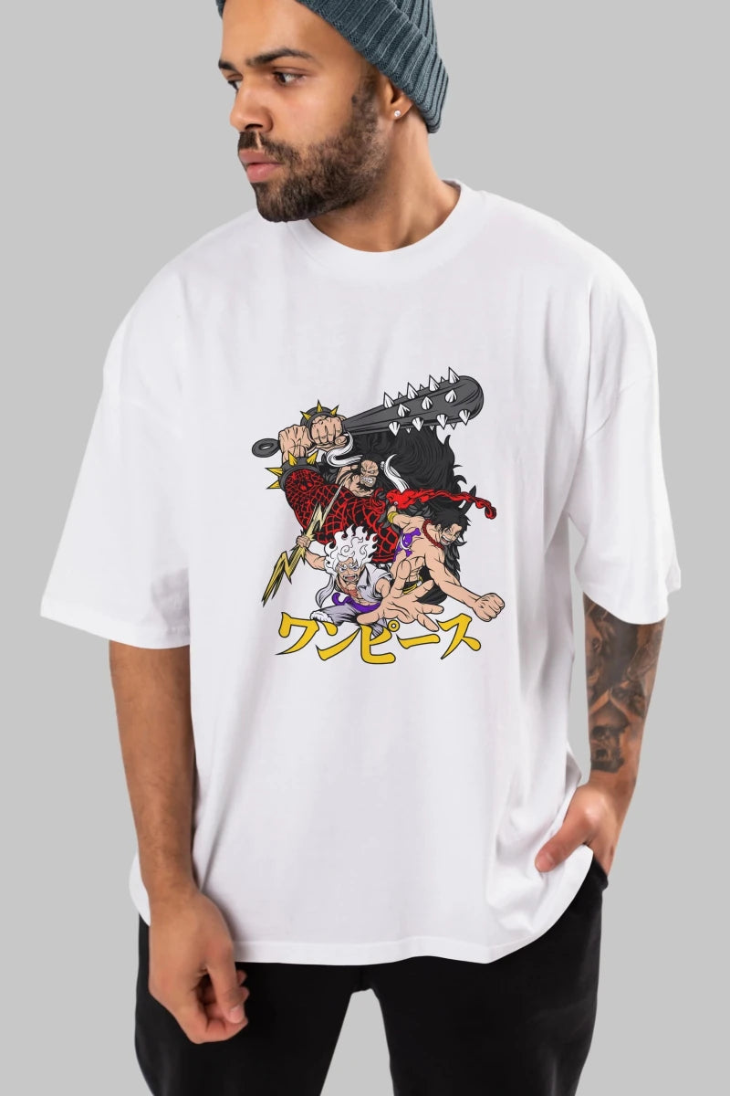 luffyacekaido Anime Ön Baskılı Oversize t-shirt %100 pamuk Erkek Kadın Unisex - Cilexi