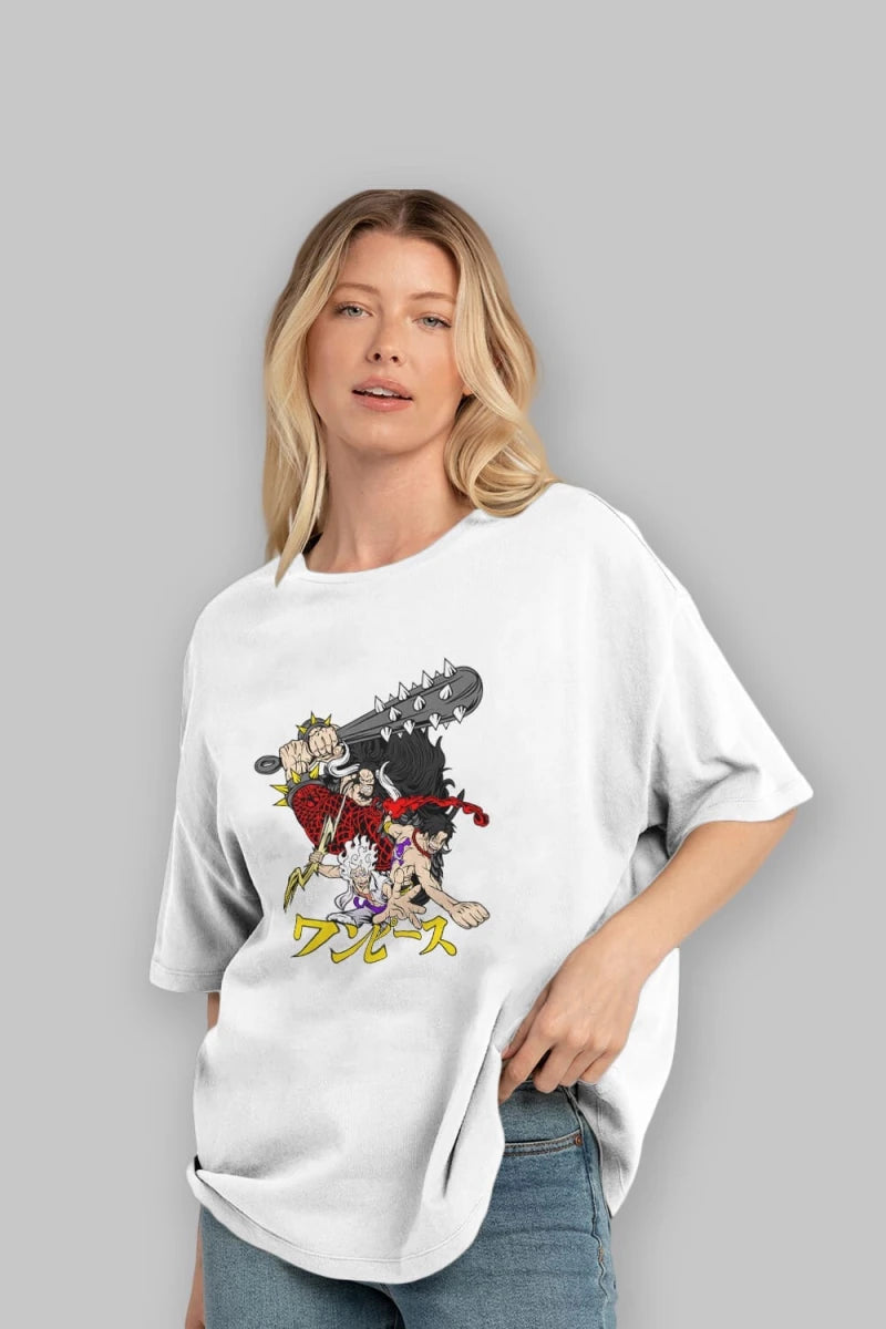 luffyacekaido Anime Ön Baskılı Oversize t-shirt %100 pamuk Erkek Kadın Unisex - Cilexi