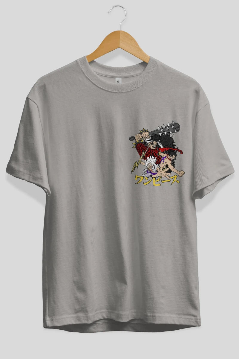 luffyacekaido Ön Sol Baskılı Oversize t-shirt Erkek Kadın Unisex %100 Pamuk Bisiklet Yaka tişort - Cilexi
