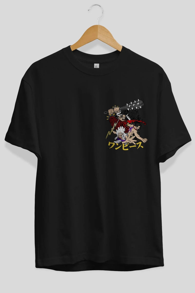 luffyacekaido Ön Sol Baskılı Oversize t-shirt Erkek Kadın Unisex %100 Pamuk Bisiklet Yaka tişort - Cilexi