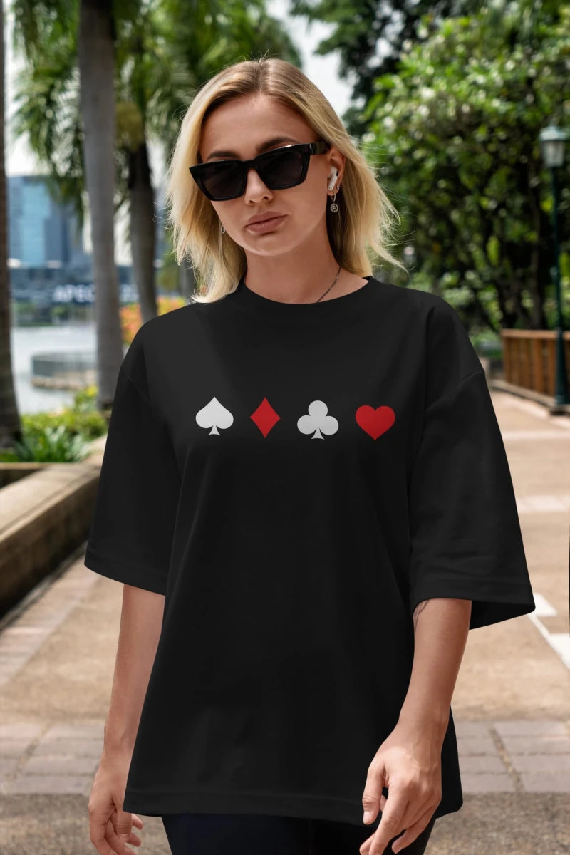 maça karo sinek kupa Ön Baskılı Oversize t-shirt %100 pamuk Erkek Kadın Unisex - Cilexi