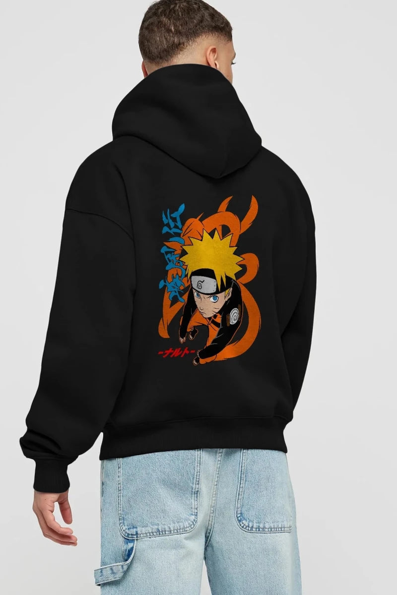 naruto uzumaki 1 Anime Arka Baskılı Hoodie Oversize Kapüşonlu Sweatshirt Erkek Kadın Unisex - Cilexi