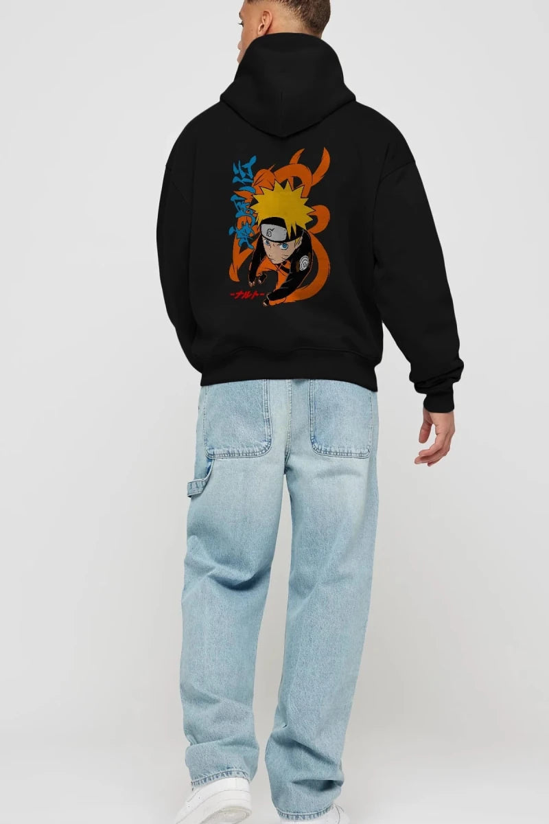 naruto uzumaki 1 Anime Arka Baskılı Hoodie Oversize Kapüşonlu Sweatshirt Erkek Kadın Unisex - Cilexi
