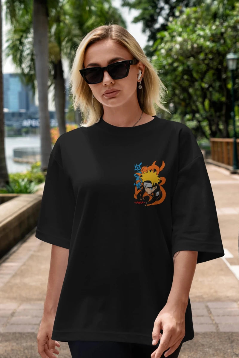 naruto uzumaki 1 Ön Sol Baskılı Oversize t-shirt Erkek Kadın Unisex %100 Pamuk Bisiklet Yaka tişort - Cilexi
