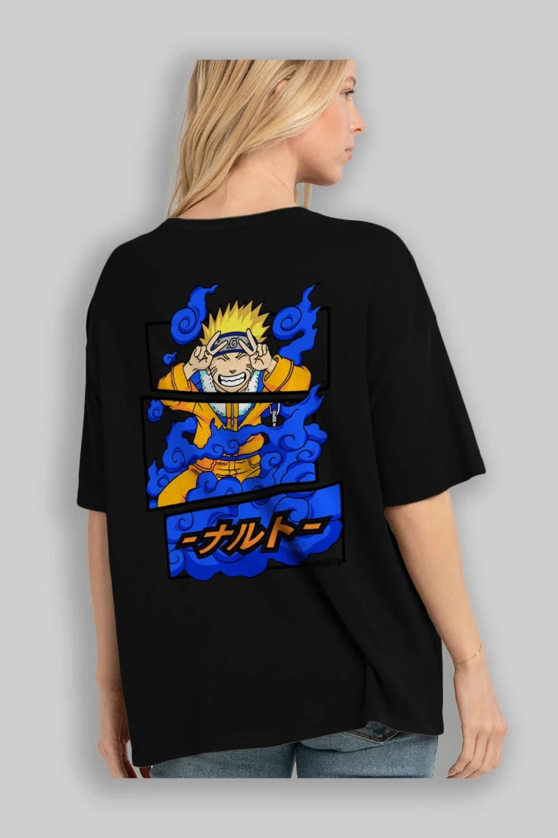 naruto uzumaki Anime Arka Baskılı Oversize t-shirt Erkek Kadın Unisex - Cilexi