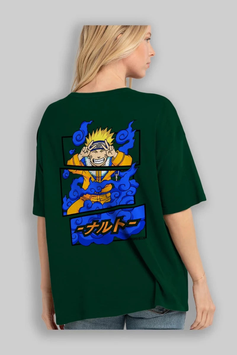 naruto uzumaki Anime Arka Baskılı Oversize t-shirt Erkek Kadın Unisex - Cilexi