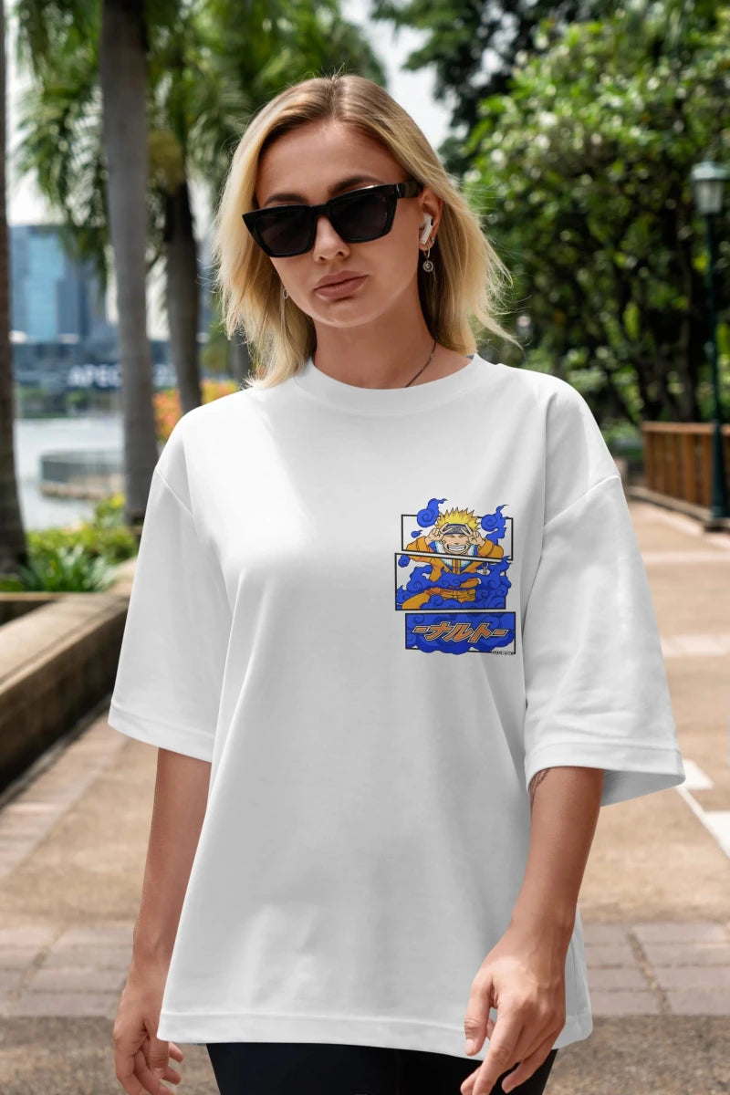 naruto uzumaki Ön Sol Baskılı Oversize t-shirt Erkek Kadın Unisex %100 Pamuk Bisiklet Yaka tişort - Cilexi