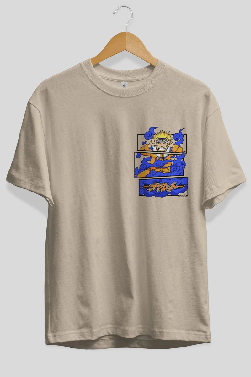 naruto uzumaki Ön Sol Baskılı Oversize t-shirt Erkek Kadın Unisex %100 Pamuk Bisiklet Yaka tişort - Cilexi