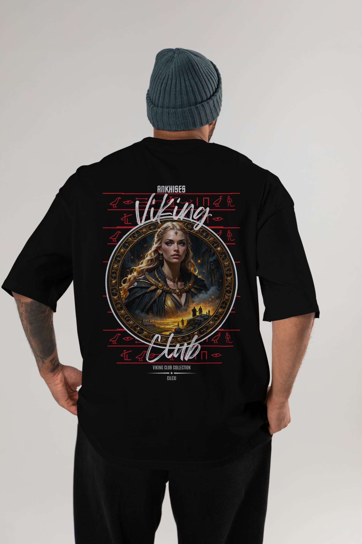 Viking Mitolojisi Serisi 1 Arka Baskılı Oversize t-shirt Erkek Kadın %100 Pamuk Bisiklet Yaka tişort