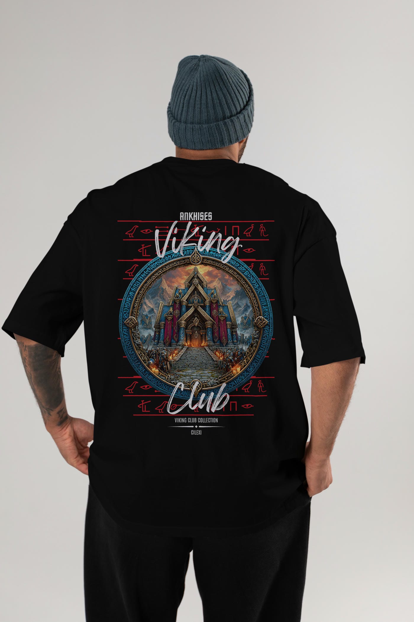 Valhalla Arka Baskılı Oversize t-shirt Erkek Kadın %100 Pamuk Bisiklet Yaka tişort