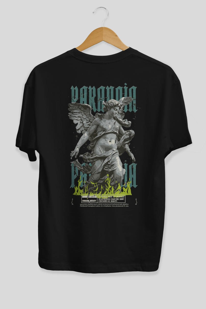 Paranoia Arka Baskılı Oversize t-shirt Erkek Kadın %100 Pamuk Bisiklet Yaka tişort