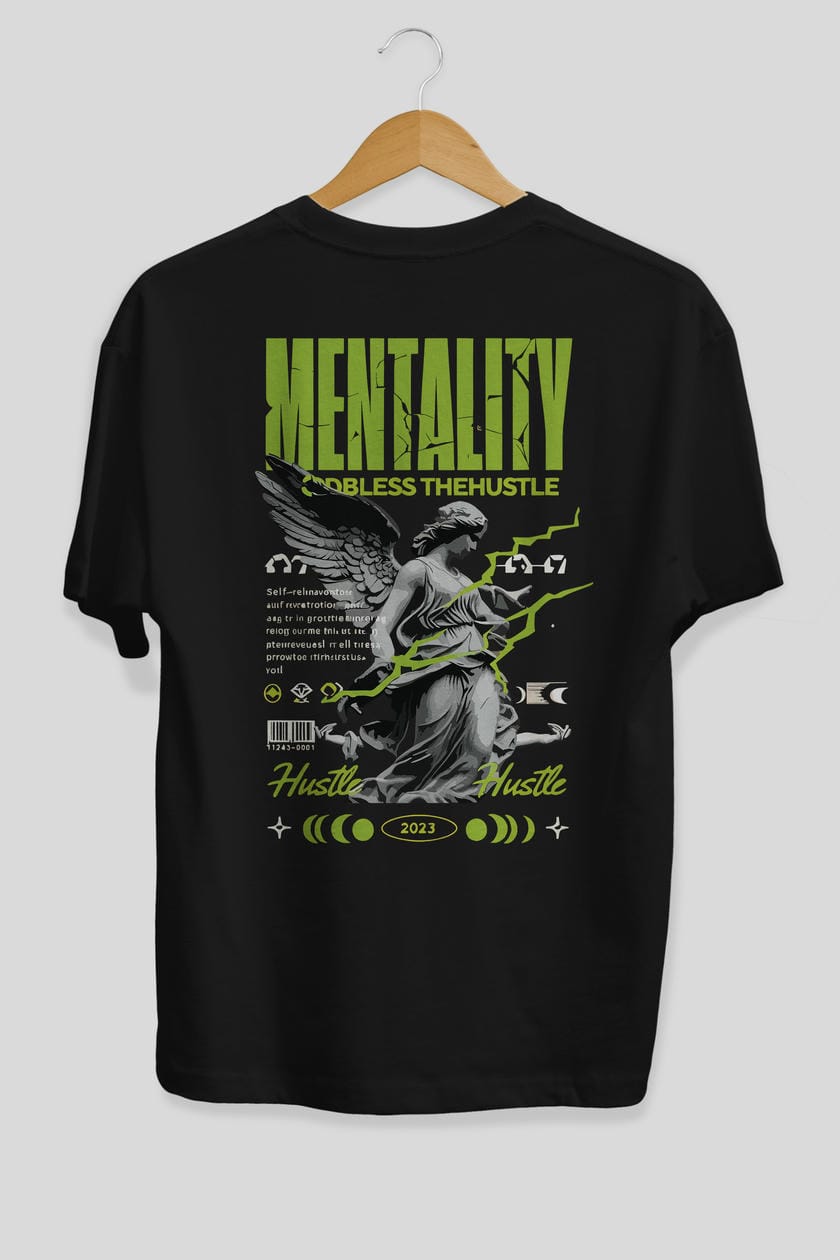 Mentality Arka Baskılı Oversize t-shirt Erkek Kadın %100 Pamuk Bisiklet Yaka tişort