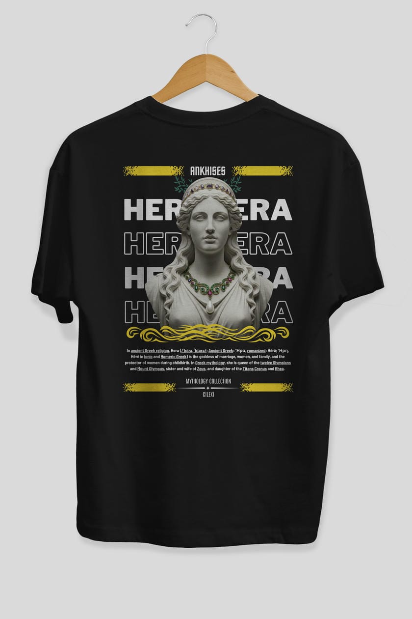 Hera 1 Arka Baskılı Oversize t-shirt Erkek Kadın %100 Pamuk Bisiklet Yaka tişort