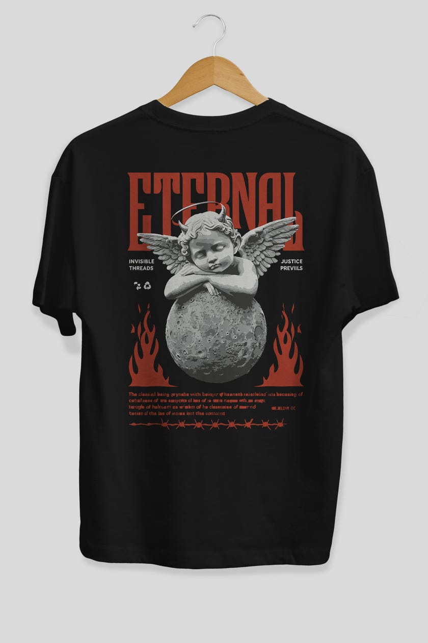 Eternal Arka Baskılı Oversize t-shirt Erkek Kadın %100 Pamuk Bisiklet Yaka tişort