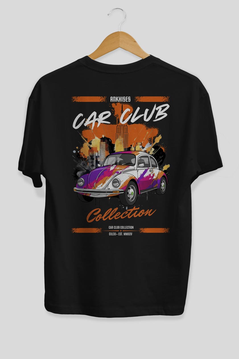 Araba Club Serisi 41 Baskılı Oversize t-shirt Erkek Kadın %100 Pamuk Bisiklet Yaka tişort