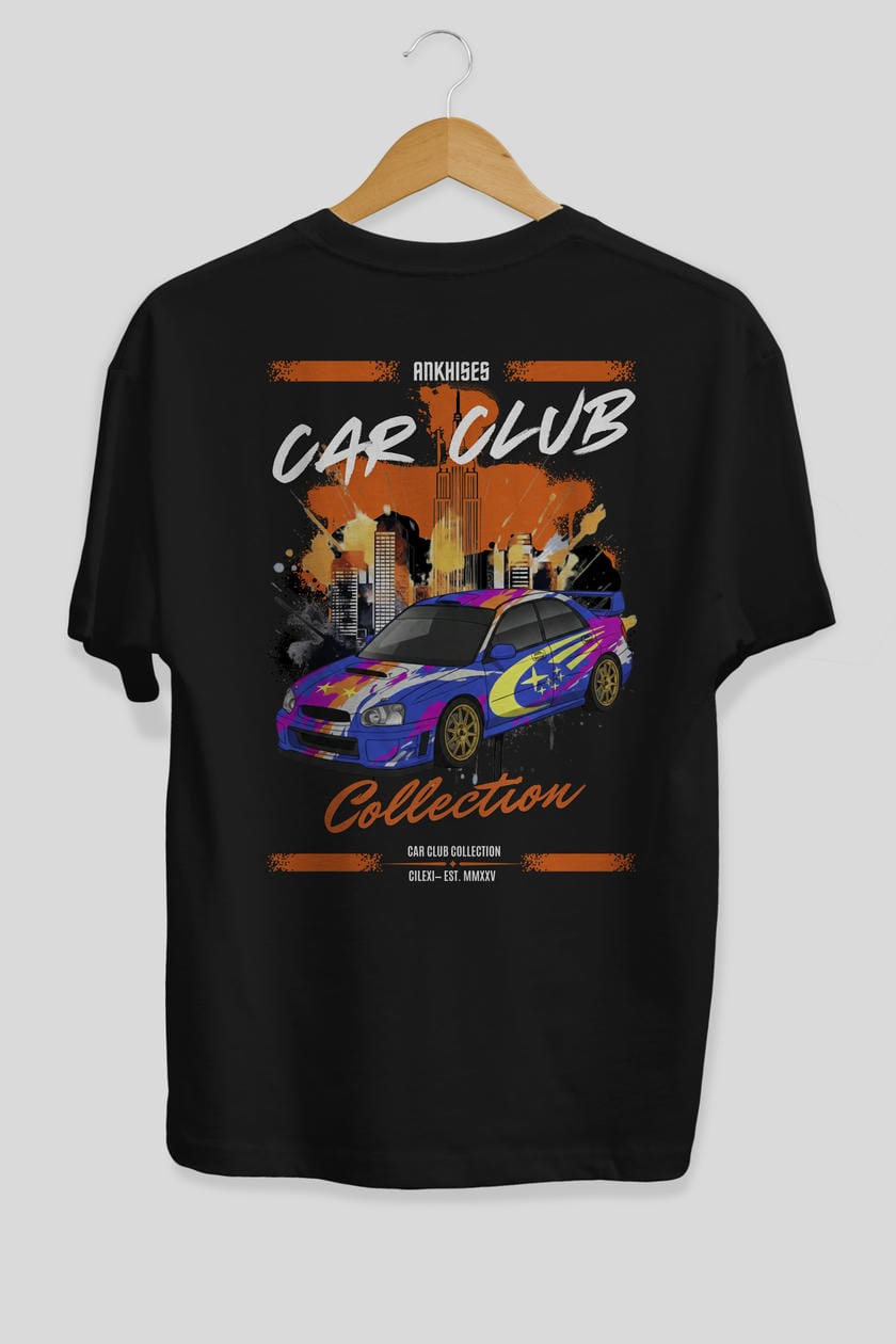 Araba Club Serisi 7 Baskılı Oversize t-shirt Erkek Kadın %100 Pamuk Bisiklet Yaka tişort