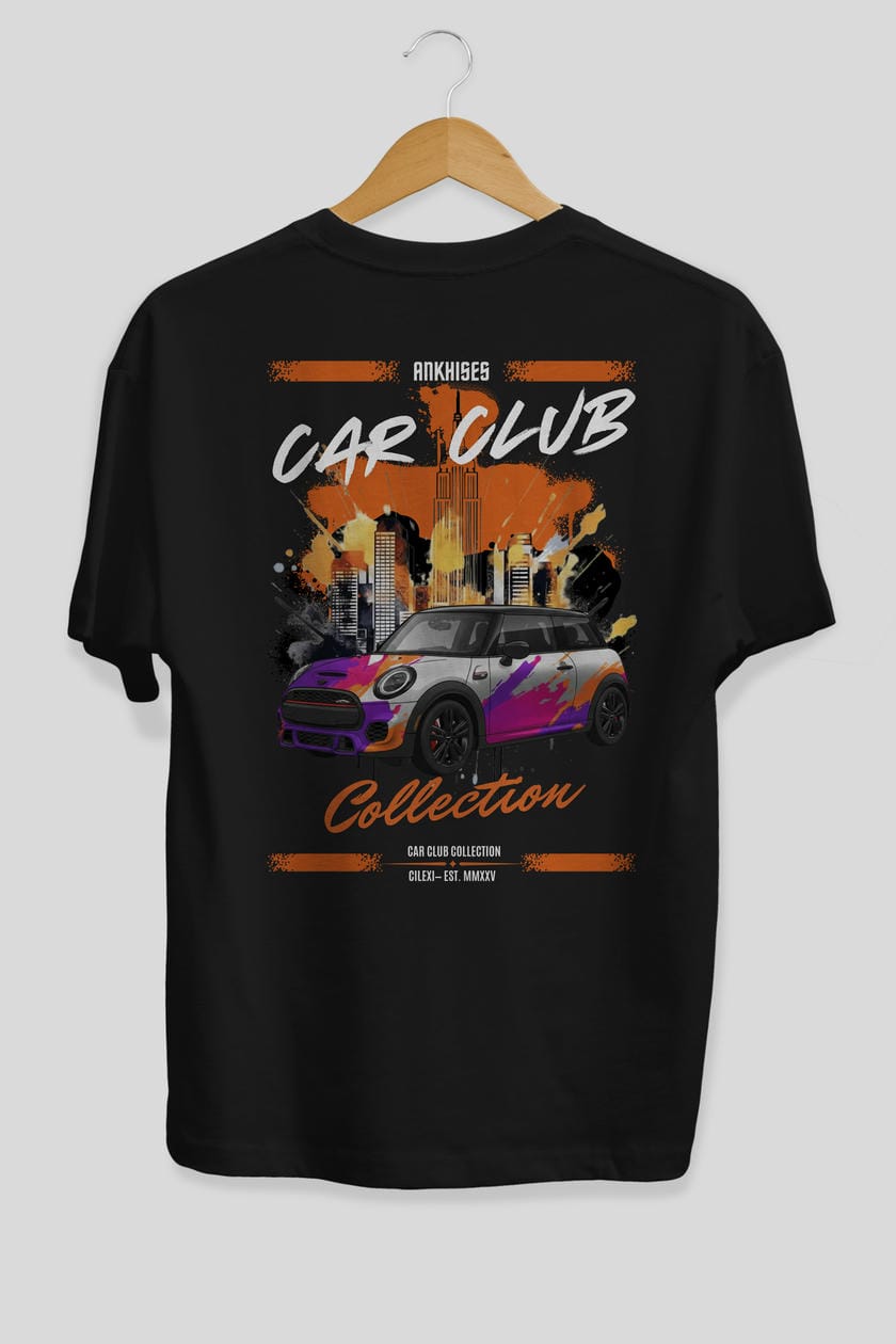 Araba Club Serisi 10 Baskılı Oversize t-shirt Erkek Kadın %100 Pamuk Bisiklet Yaka tişort