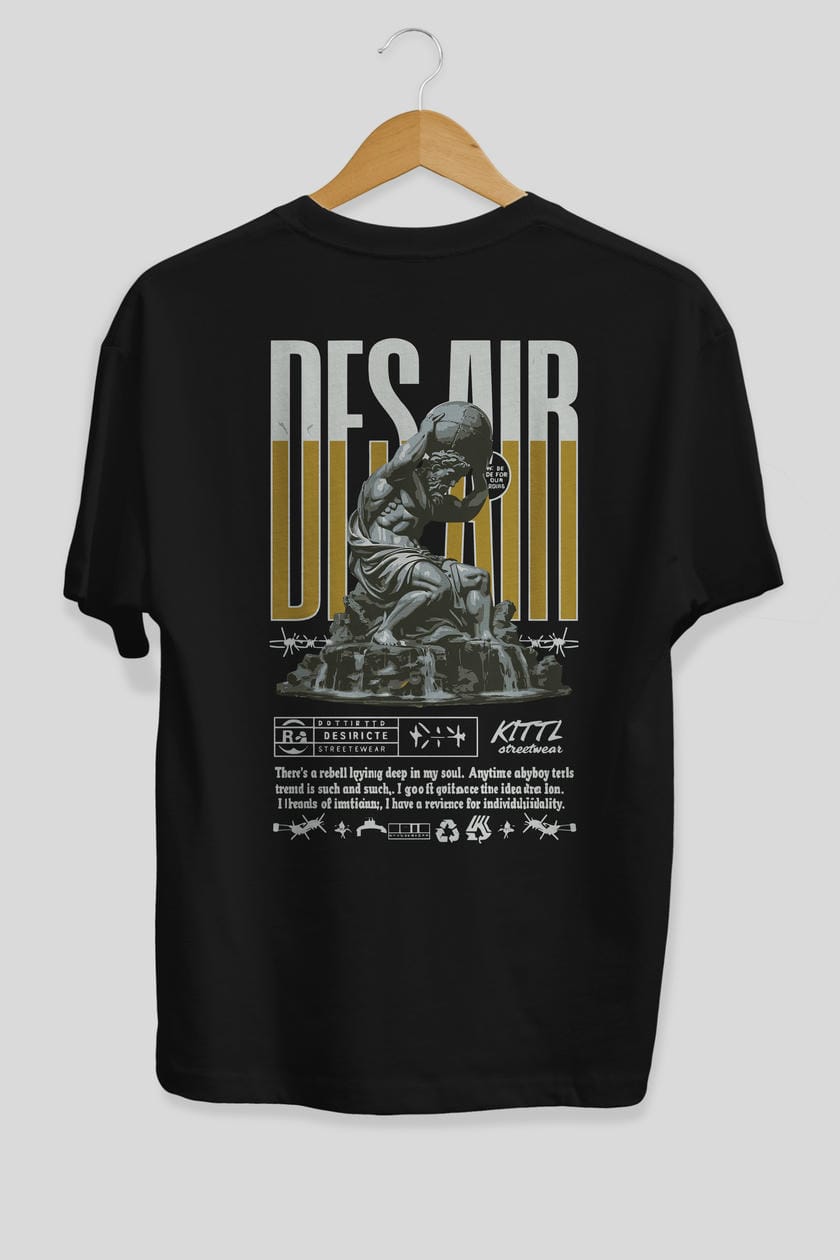 Des air Arka Baskılı Oversize t-shirt Erkek Kadın %100 Pamuk Bisiklet Yaka tişort