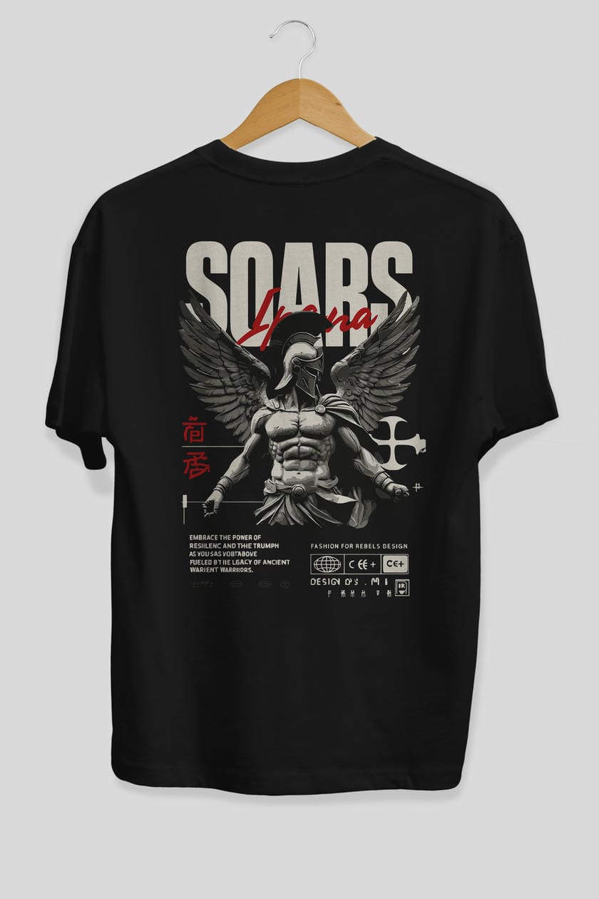Soars Arka Baskılı Oversize t-shirt Erkek Kadın %100 Pamuk Bisiklet Yaka tişort