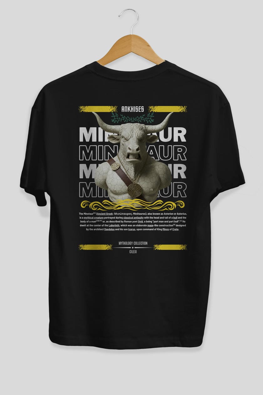 Minotaur 1 Arka Baskılı Oversize t-shirt Erkek Kadın %100 Pamuk Bisiklet Yaka tişort