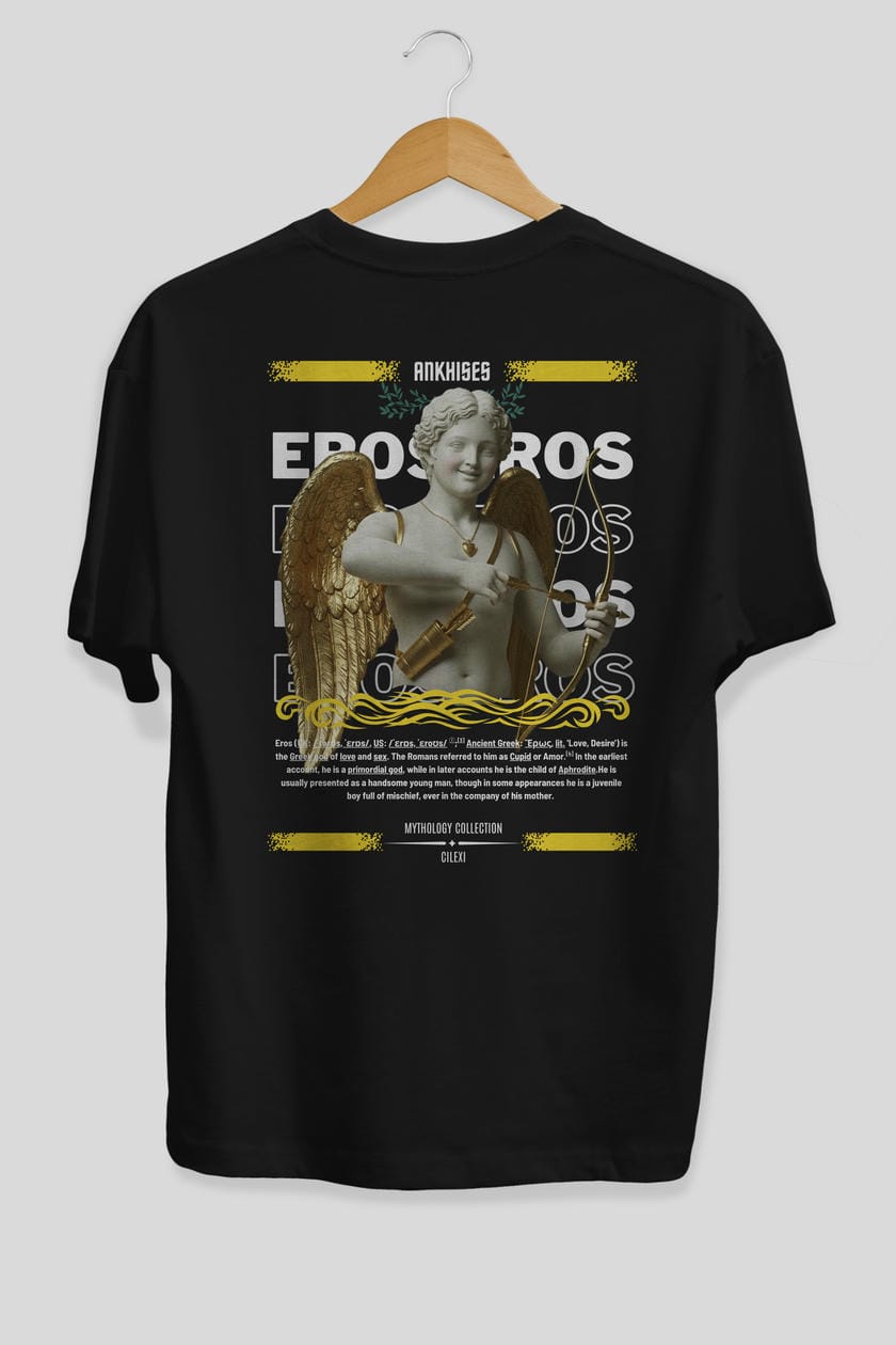 Eros Arka Baskılı Oversize t-shirt Erkek Kadın %100 Pamuk Bisiklet Yaka tişort