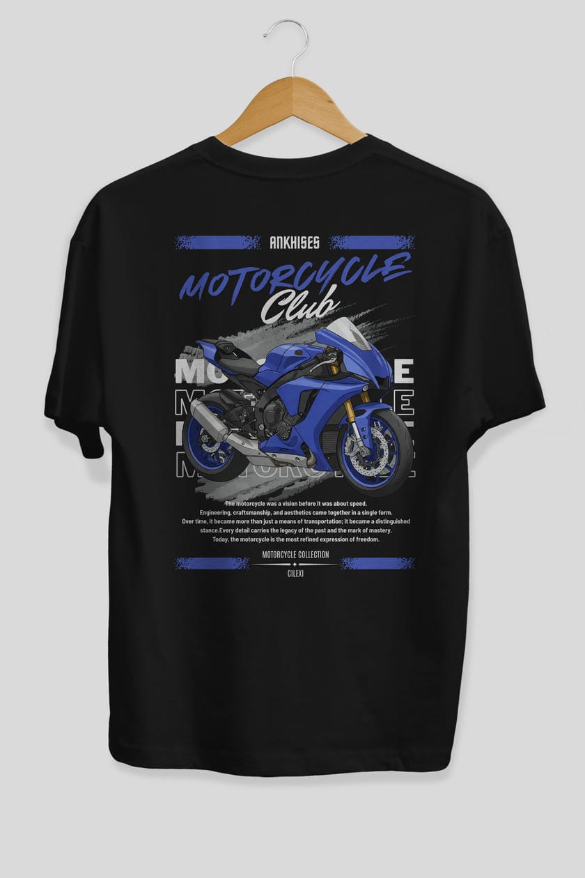 Motosiklet Serisi 31 Arka Baskılı Oversize t-shirt Erkek Kadın %100 Pamuk Bisiklet Yaka tişort