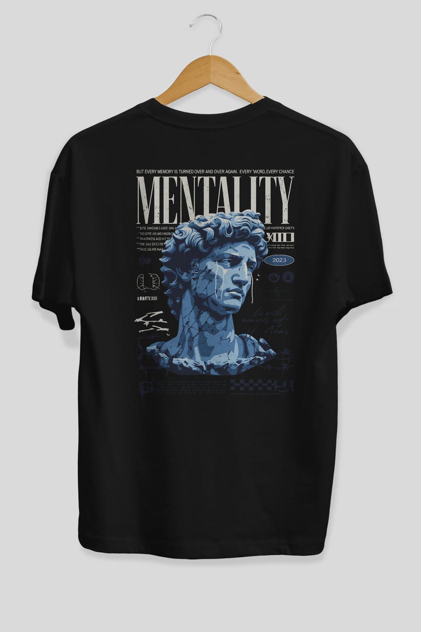 Mentality 2 Arka Baskılı Oversize t-shirt Erkek Kadın %100 Pamuk Bisiklet Yaka tişort