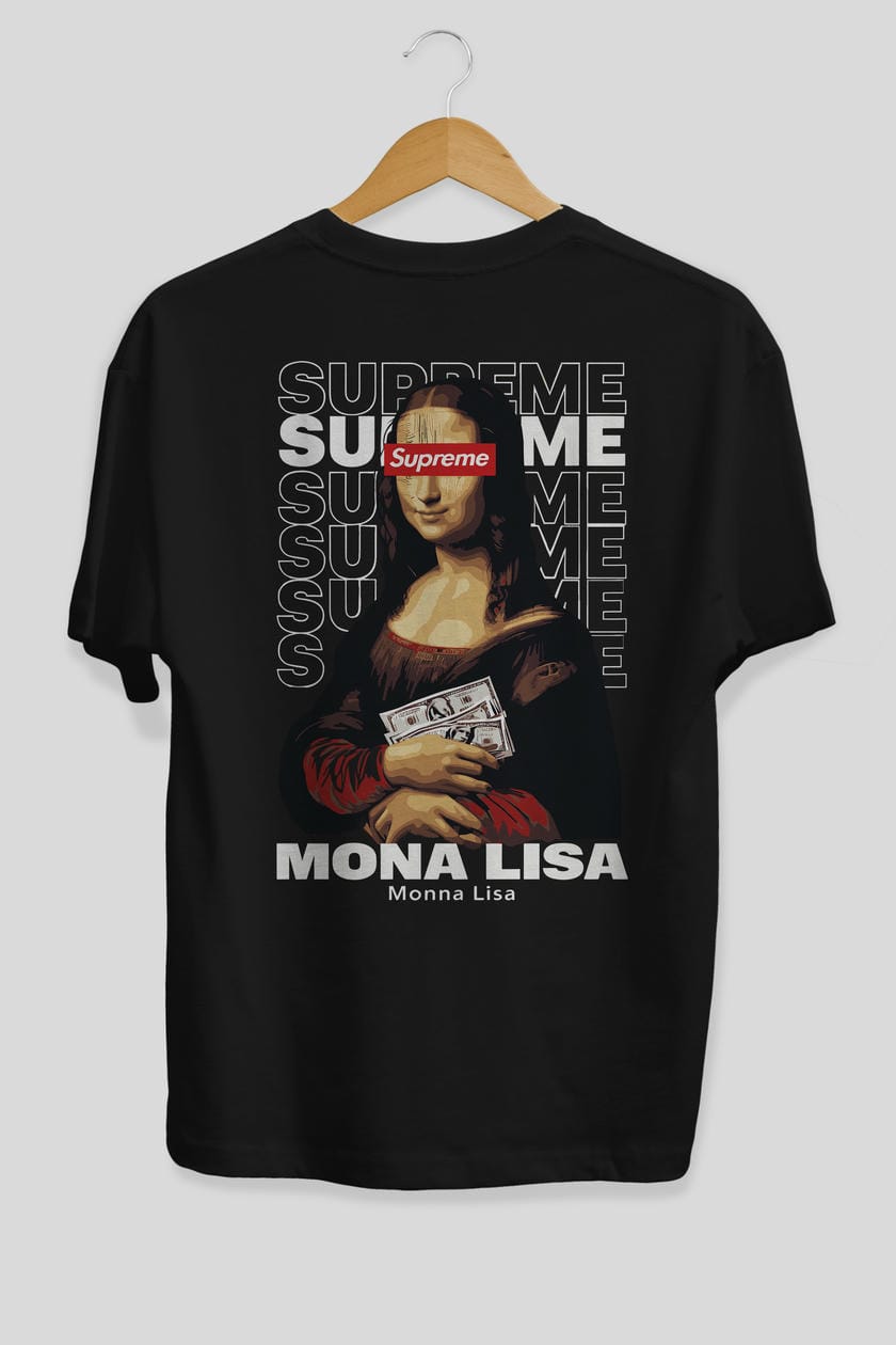 Mona Lisa Supreme Arka Baskılı Oversize t-shirt Erkek Kadın %100 Pamuk Bisiklet Yaka tişort