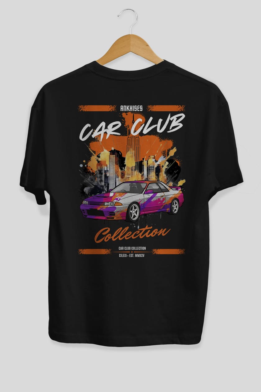 Araba Club Serisi 33 Baskılı Oversize t-shirt Erkek Kadın %100 Pamuk Bisiklet Yaka tişort