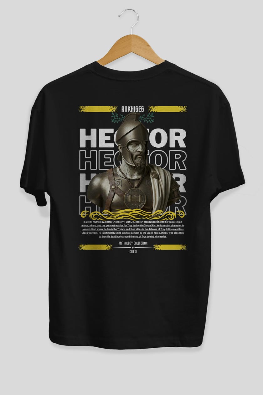 Hector 1 Arka Baskılı Oversize t-shirt Erkek Kadın %100 Pamuk Bisiklet Yaka tişort