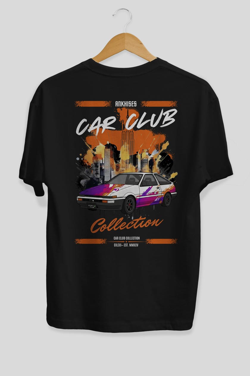 Araba Club Serisi 37 Baskılı Oversize t-shirt Erkek Kadın %100 Pamuk Bisiklet Yaka tişort