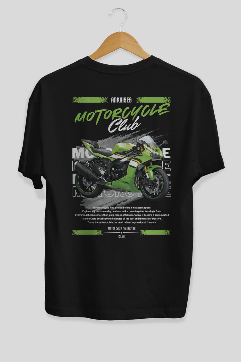 Motosiklet Serisi 15 Arka Baskılı Oversize t-shirt Erkek Kadın %100 Pamuk Bisiklet Yaka tişort