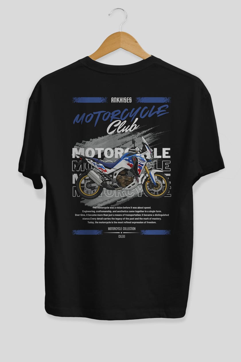 Motosiklet Serisi 23 Arka Baskılı Oversize t-shirt Erkek Kadın %100 Pamuk Bisiklet Yaka tişort