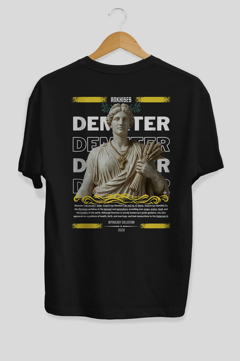 Demeter 1 Arka Baskılı Oversize t-shirt Erkek Kadın %100 Pamuk Bisiklet Yaka tişort