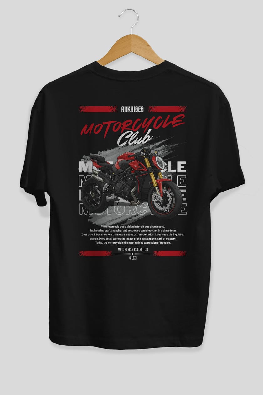 Motosiklet Serisi 26 Arka Baskılı Oversize t-shirt Erkek Kadın %100 Pamuk Bisiklet Yaka tişort