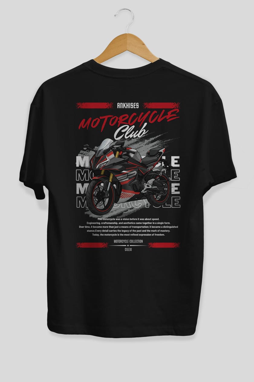 Motosiklet Serisi 17 Arka Baskılı Oversize t-shirt Erkek Kadın %100 Pamuk Bisiklet Yaka tişort