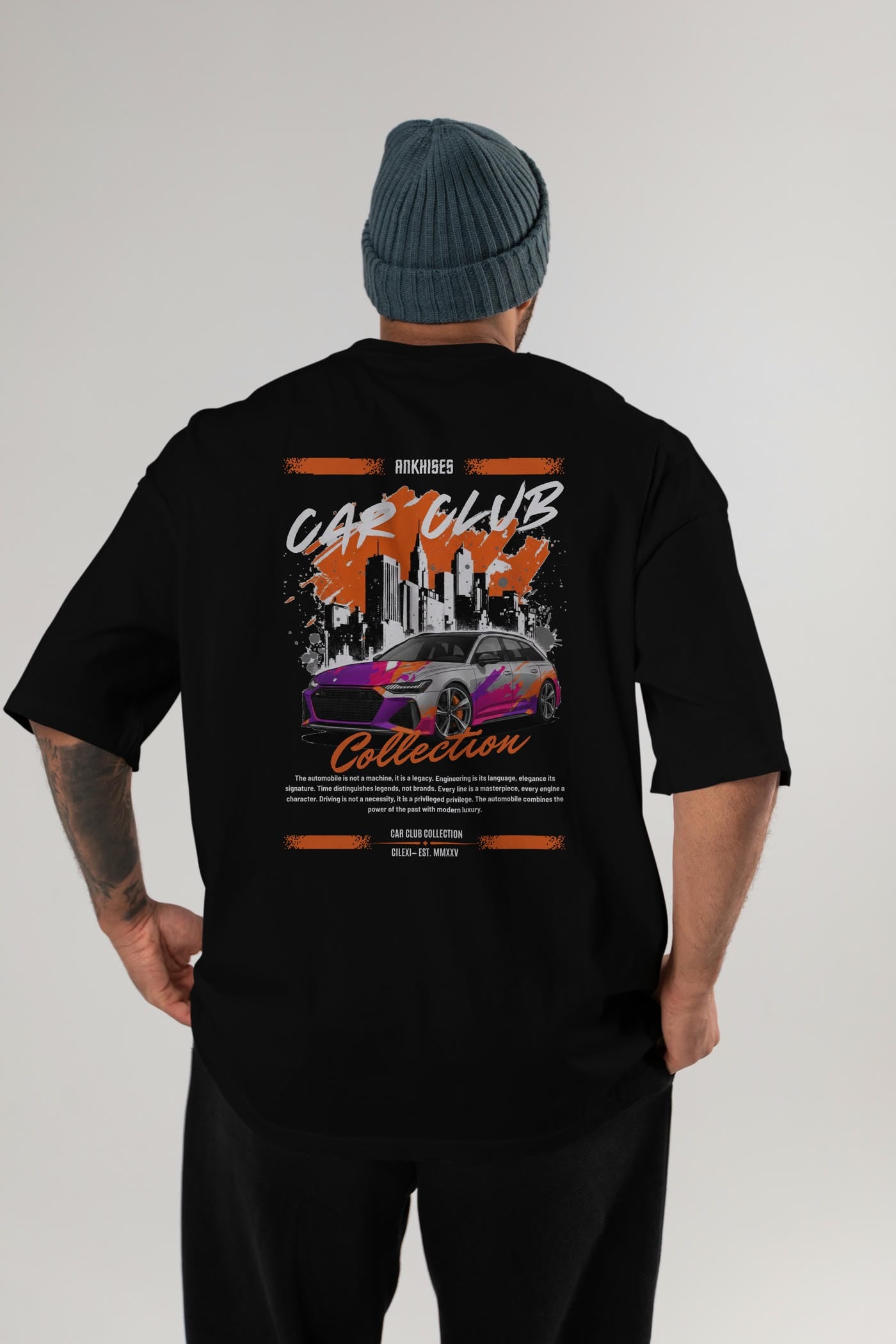 Araba Club Serisi 1 Baskılı Oversize t-shirt Erkek Kadın %100 Pamuk Bisiklet Yaka tişort