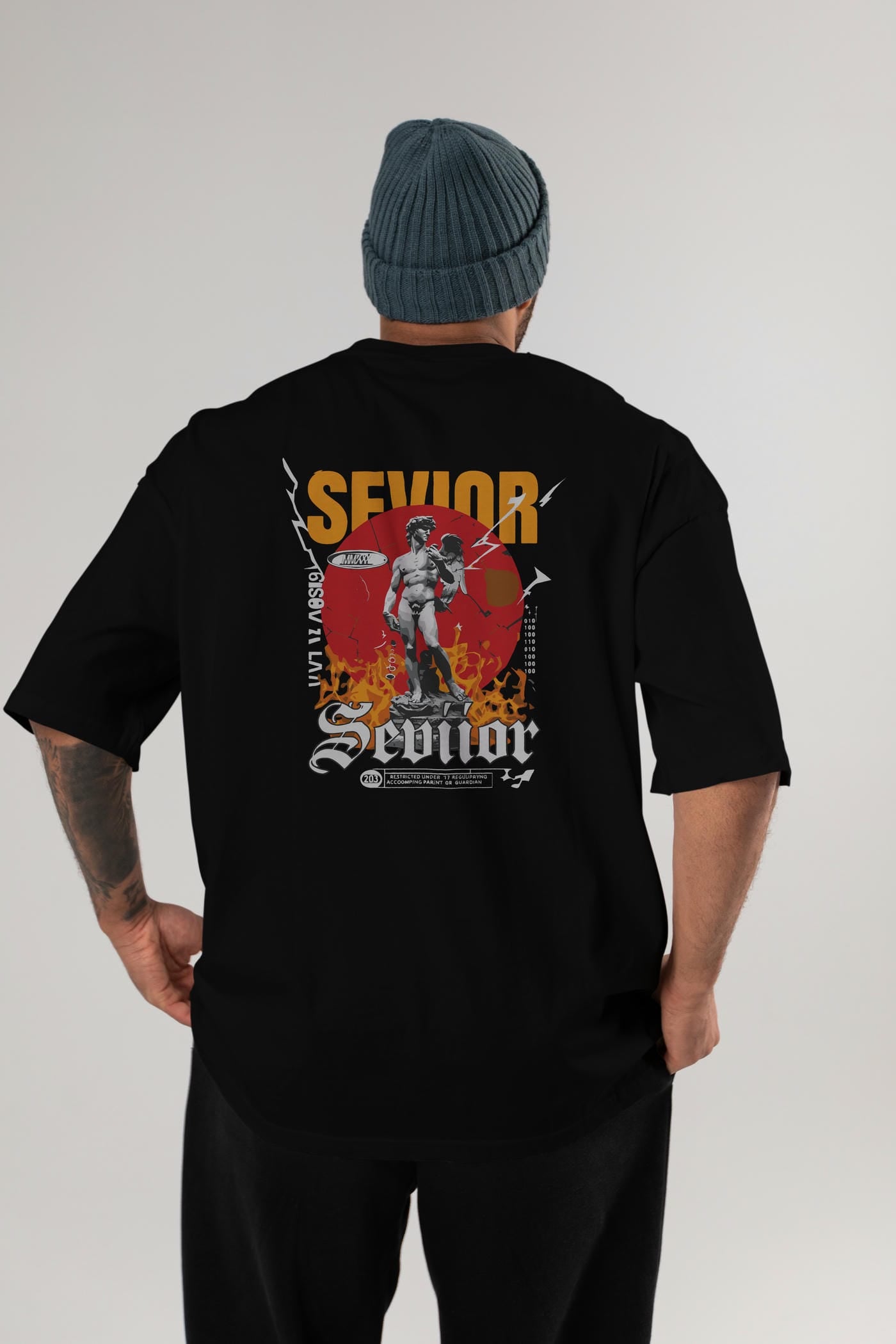 Sevior Arka Baskılı Oversize t-shirt Erkek Kadın %100 Pamuk Bisiklet Yaka tişort