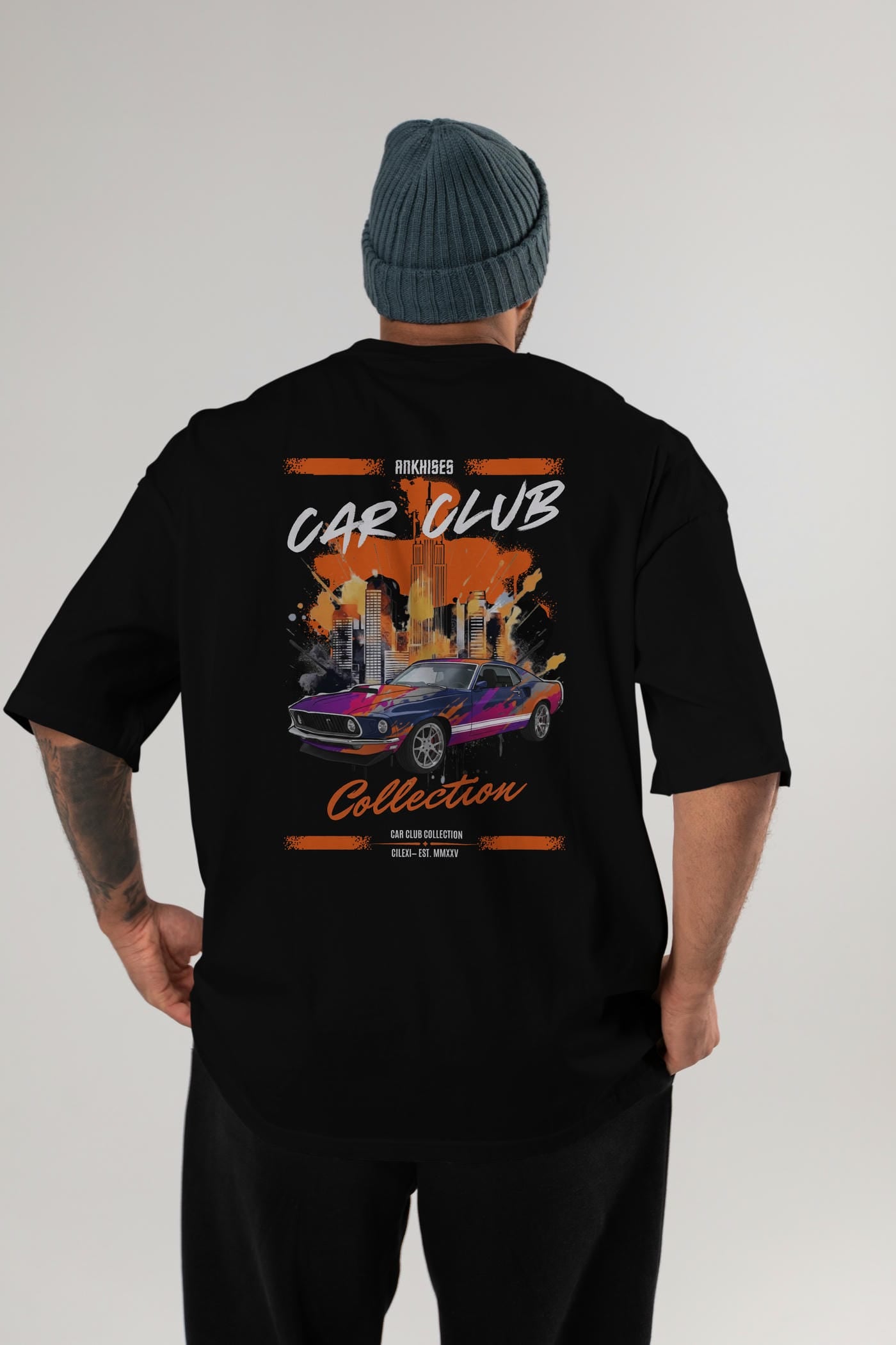 Araba Club Serisi 23 Baskılı Oversize t-shirt Erkek Kadın %100 Pamuk Bisiklet Yaka tişort