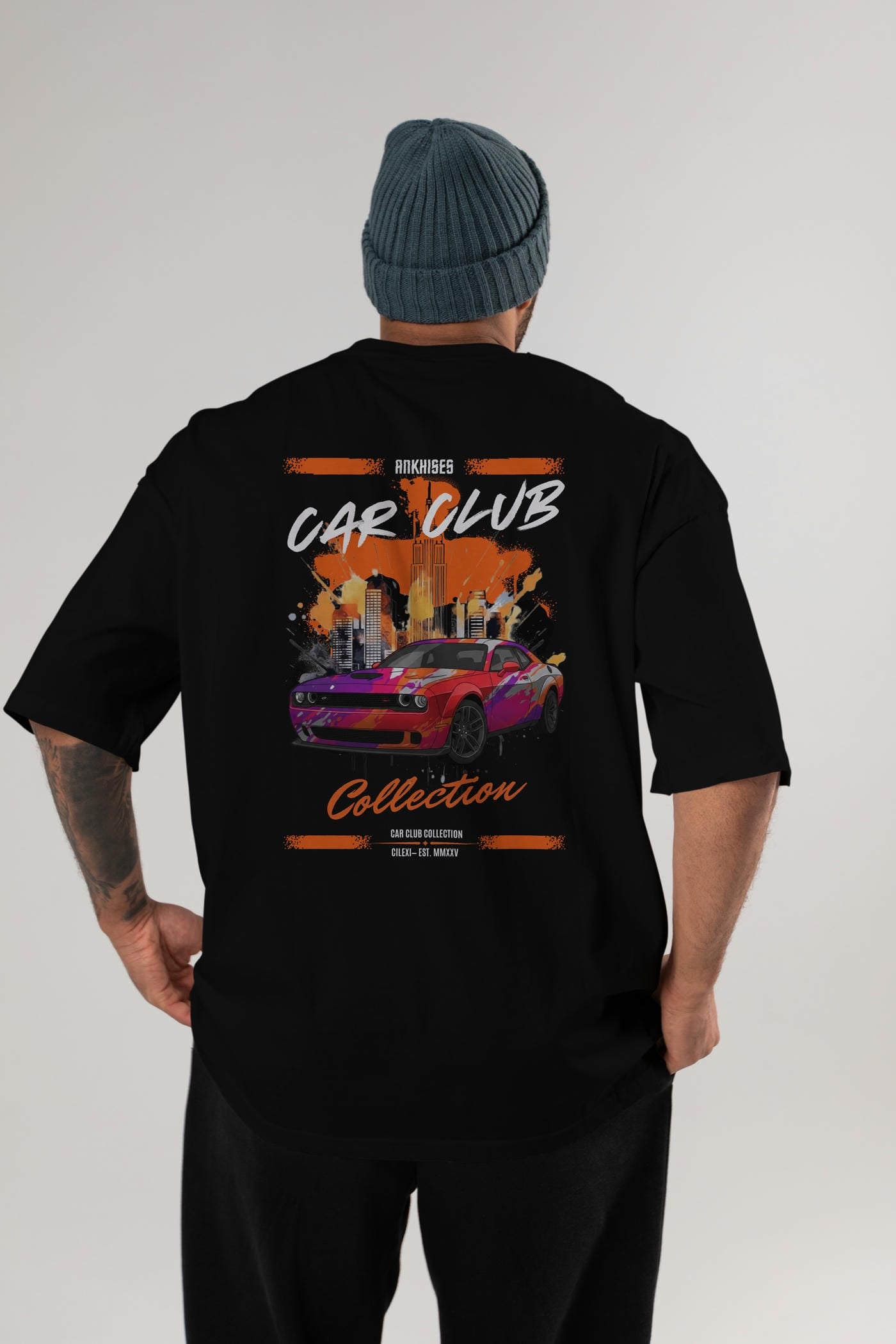 Araba Club Serisi 19 Baskılı Oversize t-shirt Erkek Kadın %100 Pamuk Bisiklet Yaka tişort