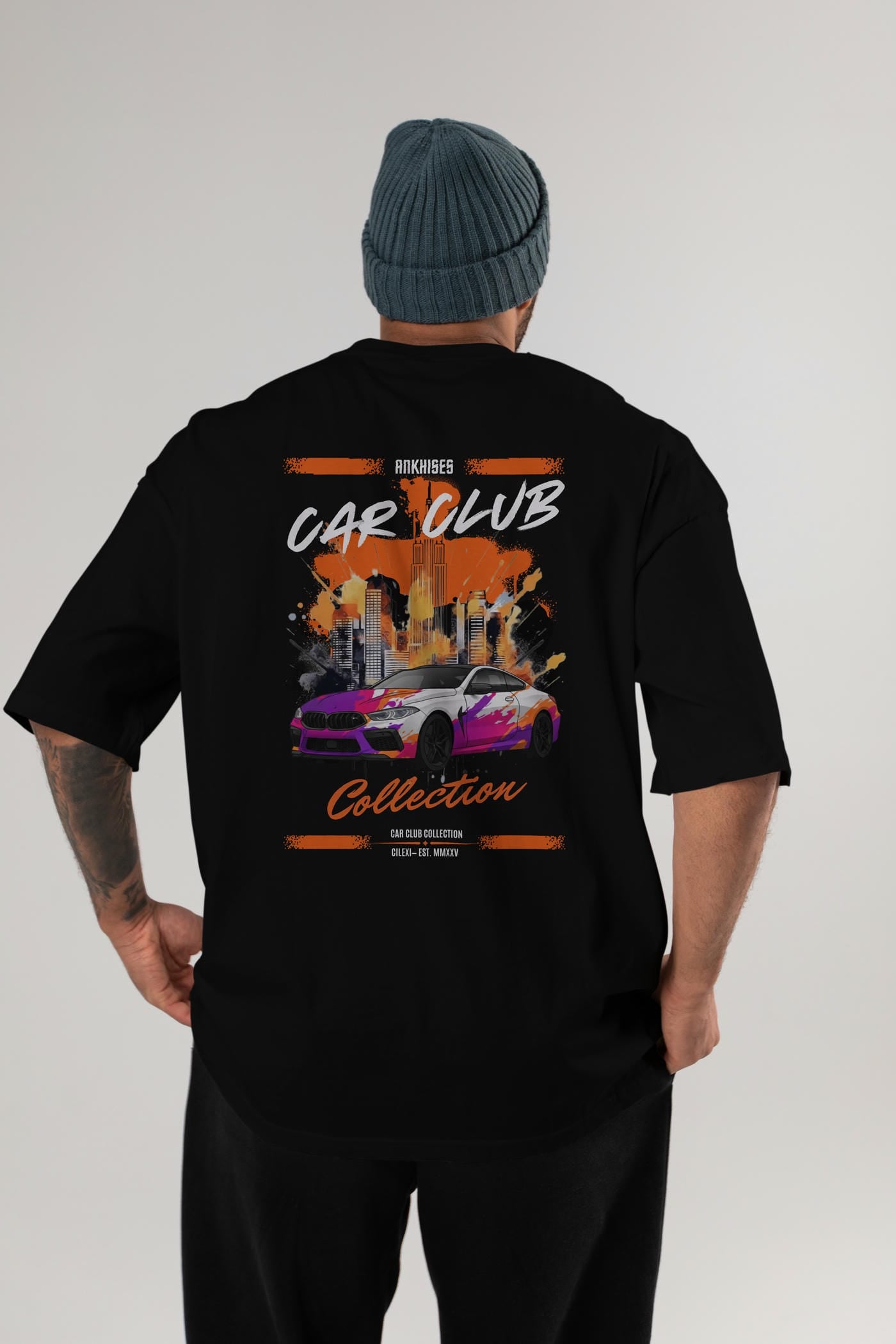 Araba Club Serisi 17 Baskılı Oversize t-shirt Erkek Kadın %100 Pamuk Bisiklet Yaka tişort