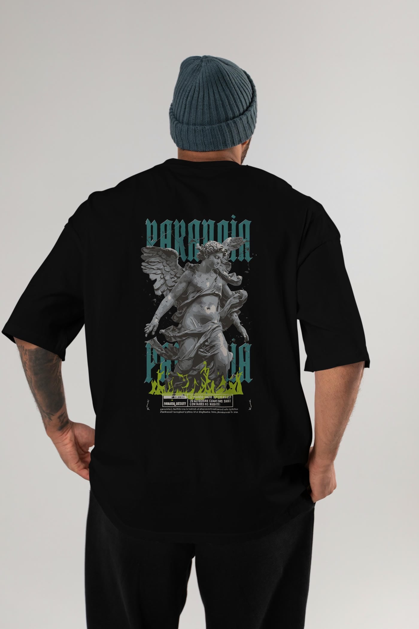 Paranoia Arka Baskılı Oversize t-shirt Erkek Kadın %100 Pamuk Bisiklet Yaka tişort