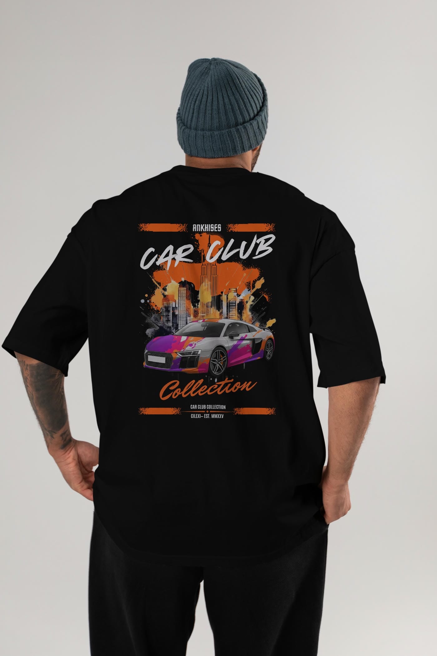 Araba Club Serisi 13 Baskılı Oversize t-shirt Erkek Kadın %100 Pamuk Bisiklet Yaka tişort
